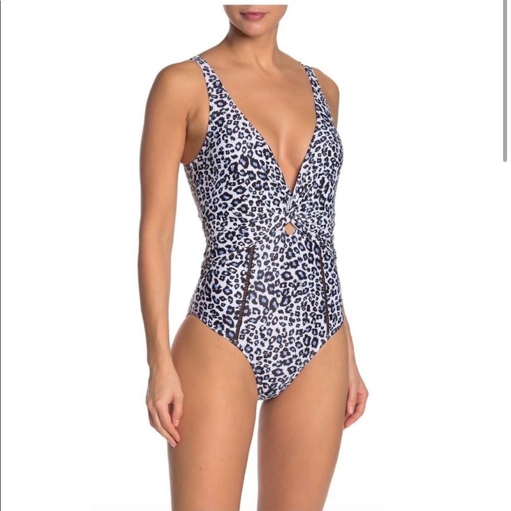 Nicole Miller‎ Twist Front Plunge One-Piece Swimsuit Leopard Print Xlarge